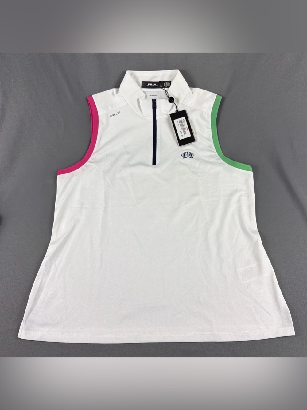 RLX Ralph Lauren Womens Golf Shirt Polo Chest Logo SLVLS Zip Large White $110